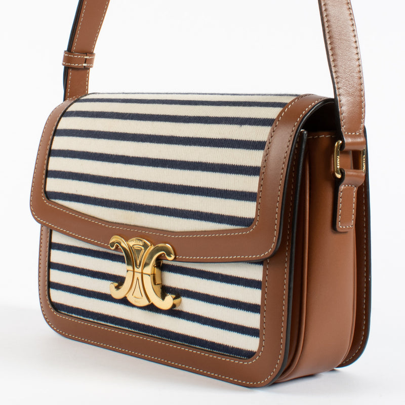 Celine Camel Striped Classique Triomphe Crossbody Bag