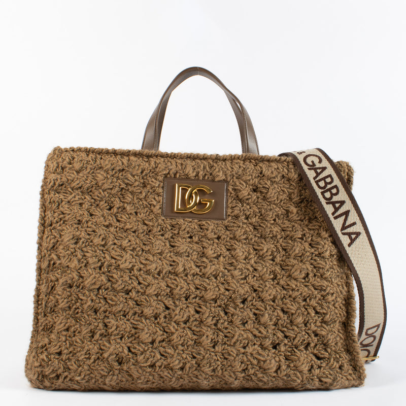 Dolce & Gabbana Brown Knit Large Beatrice Tote Bag