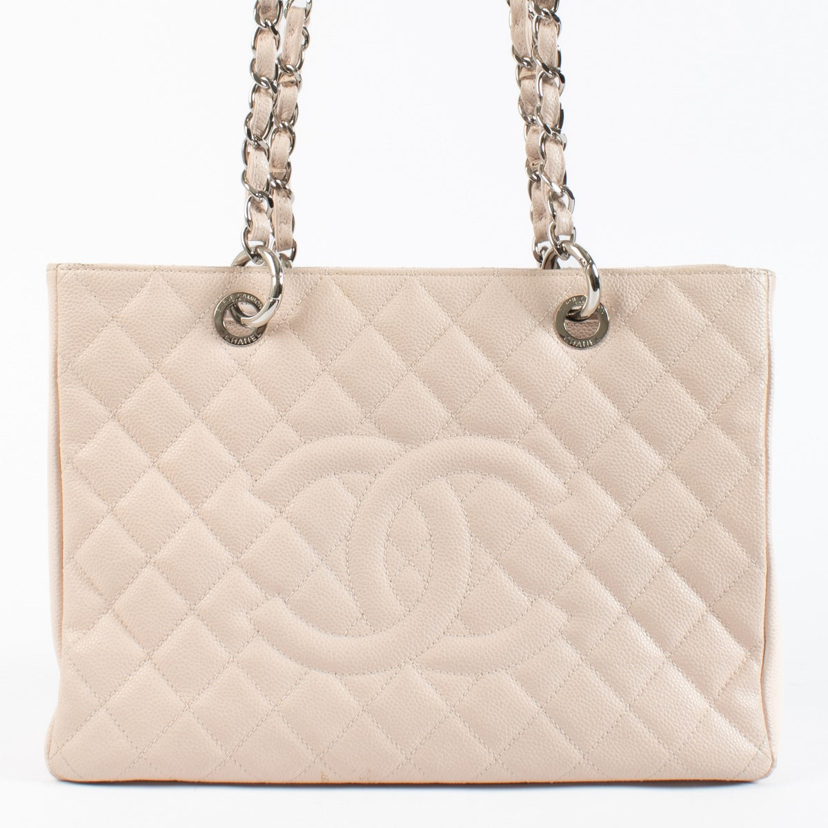 Authentic pre-loved Chanel Pale Pink Grand Shopping Tote Bag on Labellov.com