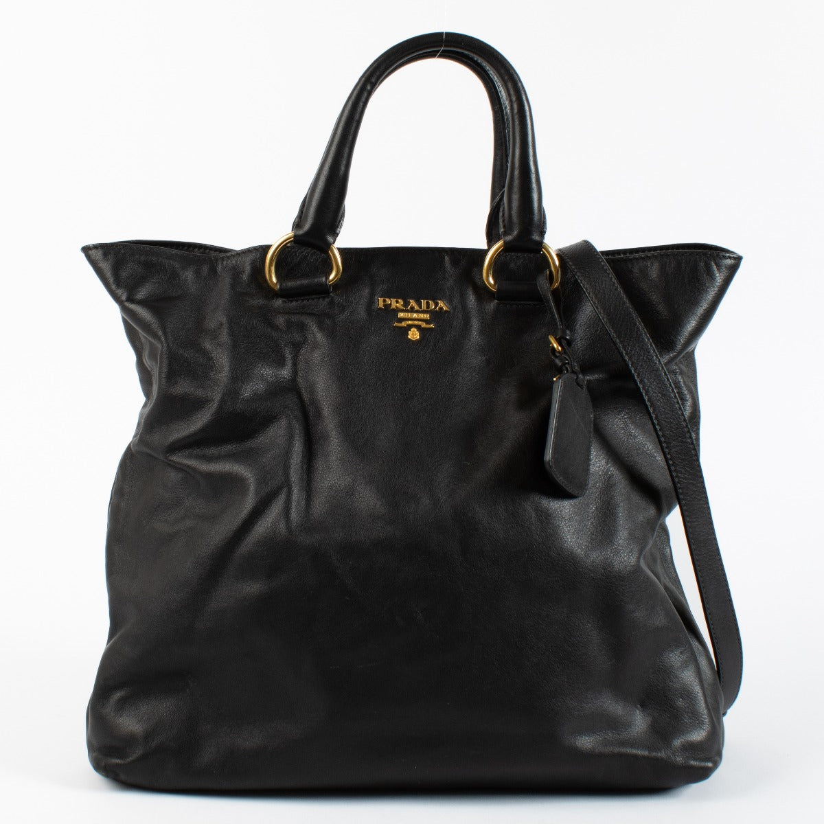 authentic vintage Prada Black Leather Tote Bag on Labellov.com
