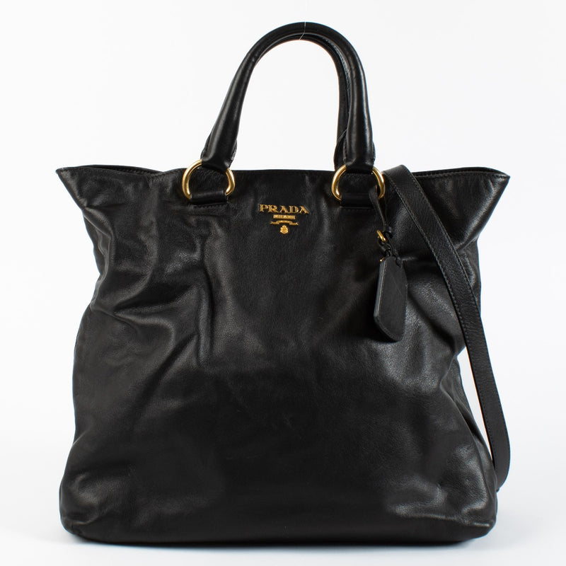 authentic vintage Prada Black Leather Tote Bag on Labellov.com