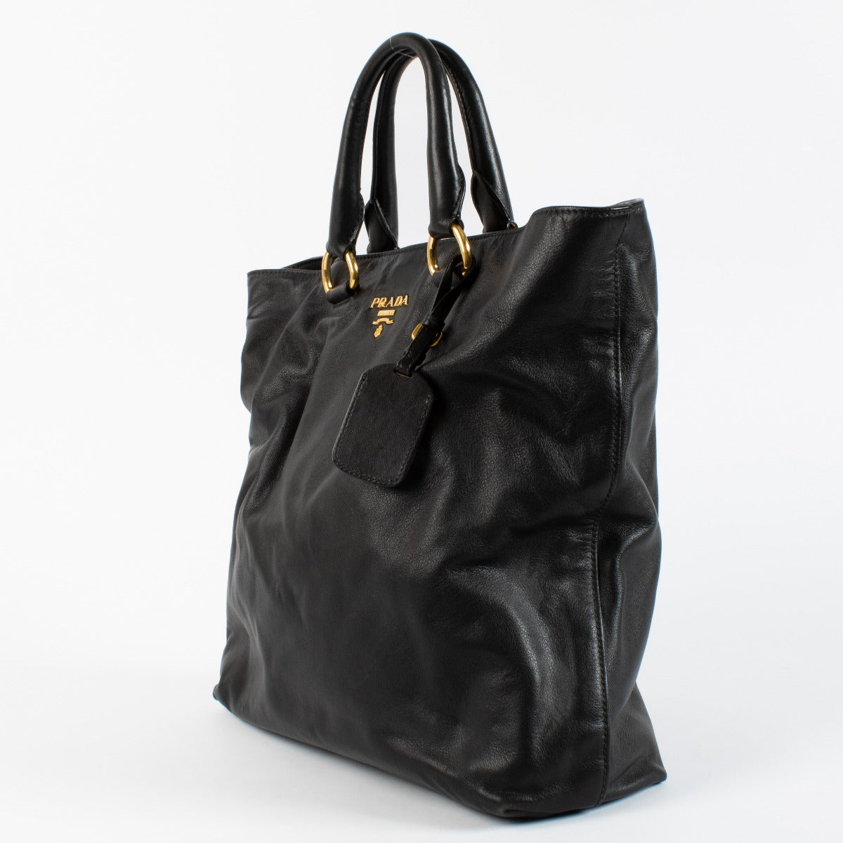 authentic vintage Prada Black Leather Tote Bag on Labellov.com