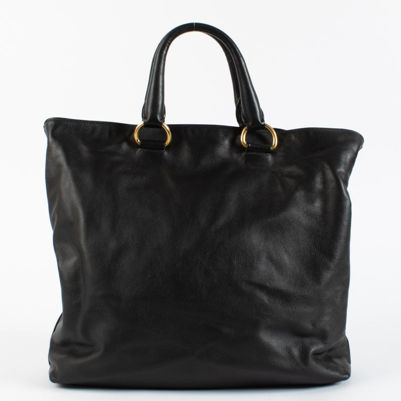 authentic vintage Prada Black Leather Tote Bag on Labellov.com