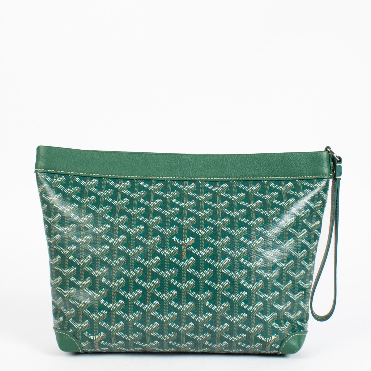 Authentic Goyard Saint Louis green Goyardine clutch in very good condition at Labellov.com.