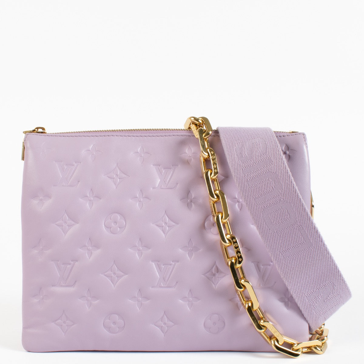shop 100% authentic second hand Louis Vuitton Purple Monogram Embossed Lambskin Coussin PM on Labellov.com