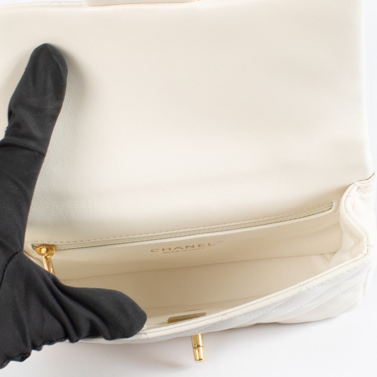 shop 100% authentic second hand Chanel Off White Quilted Lambskin Mini Top Handle Bag on Labellov.com
