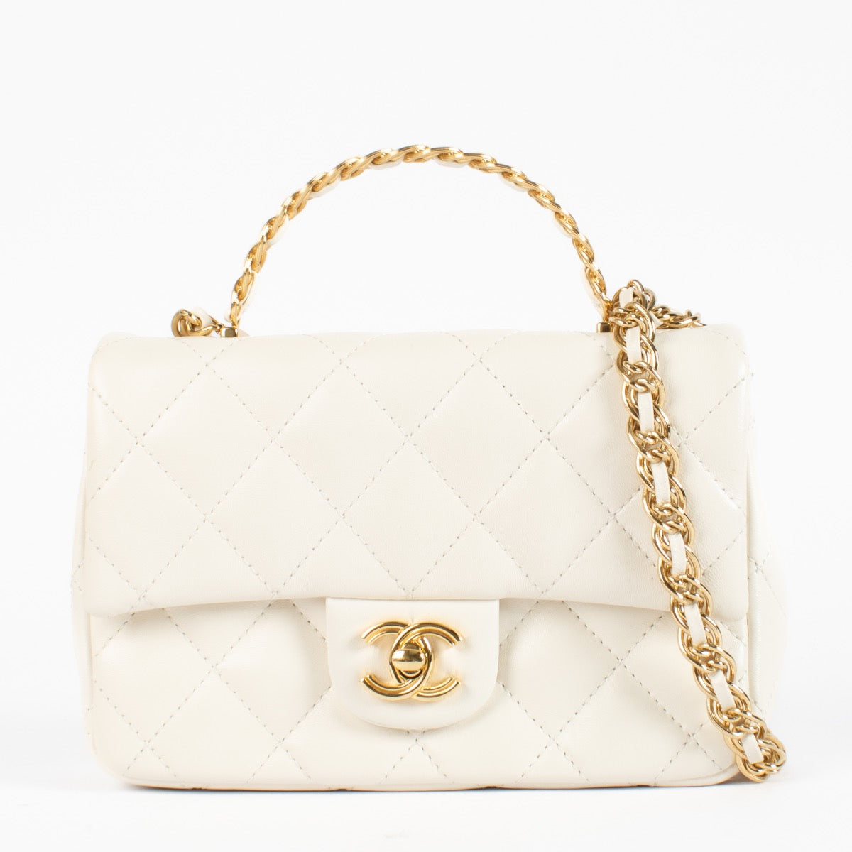 shop 100% authentic second hand Chanel Off White Quilted Lambskin Mini Top Handle Bag on Labellov.com