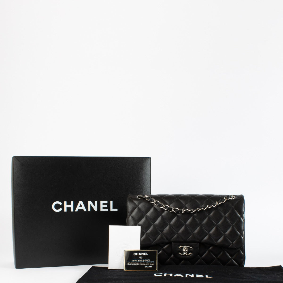 Chanel Zwarte Lamsleren Grote Klep/Jumbo Classic Tas