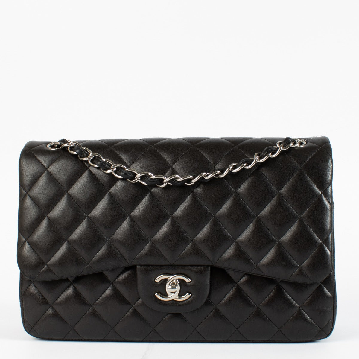 Chanel Zwarte Lamsleren Grote Klep/Jumbo Classic Tas