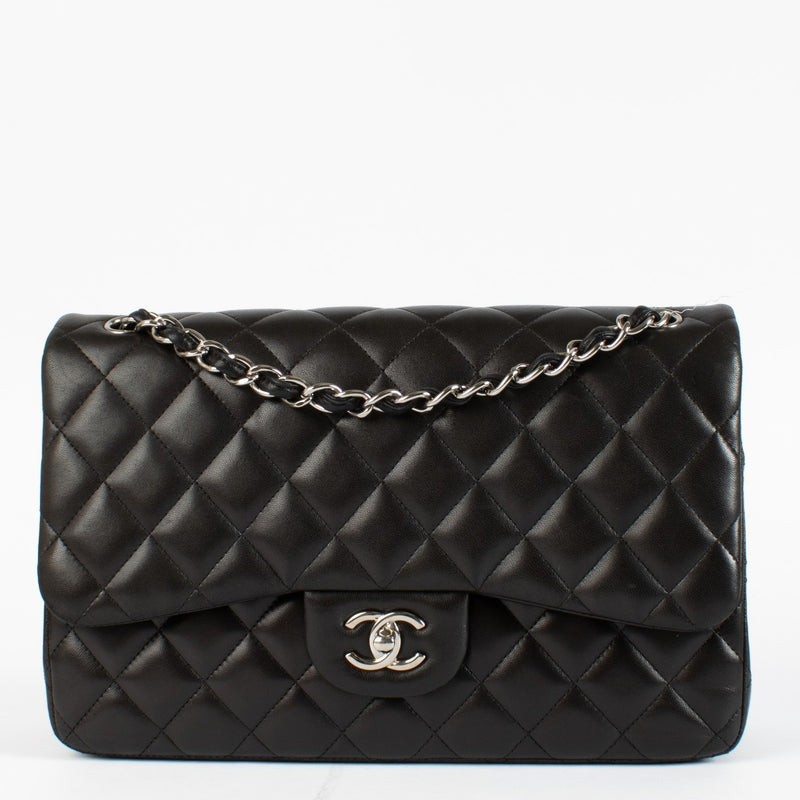 Chanel Black Lambskin Large Flap/ Jumbo Classic Bag