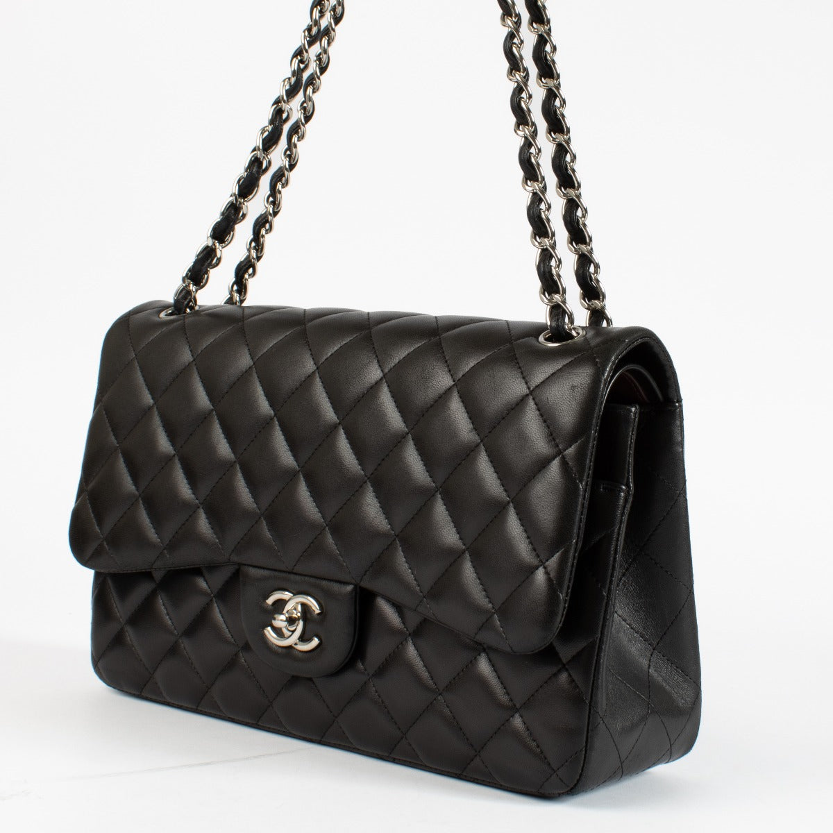 Chanel Zwarte Lamsleren Grote Klep/Jumbo Classic Tas