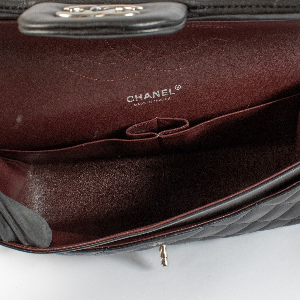 Chanel Zwarte Lamsleren Grote Klep/Jumbo Classic Tas