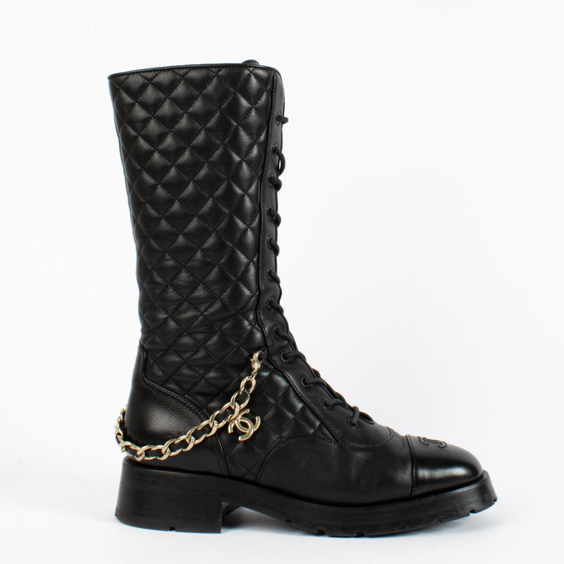 Authentic pre-loved Chanel Black Leather Boots — Size 41on Labellov.com