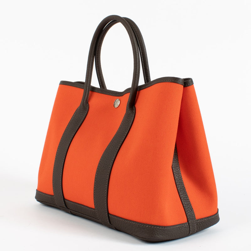 Hermès Garden Party 30 Orange Field/Chocolat Canvas/Negonda PHW