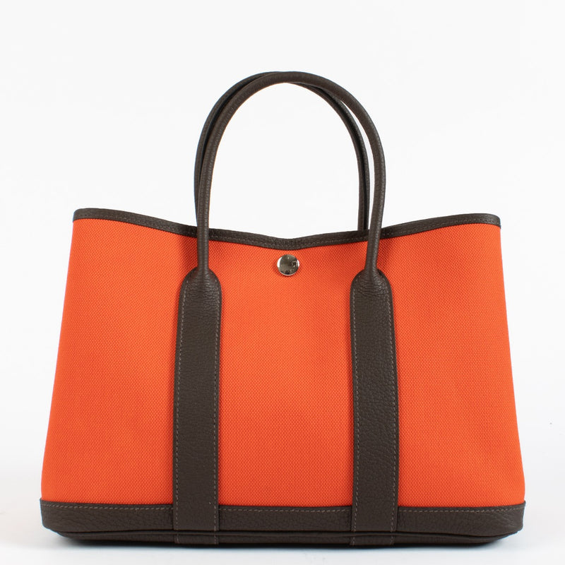 Hermès Garden Party 30 Orange Field/Chocolat Canvas/Negonda PHW