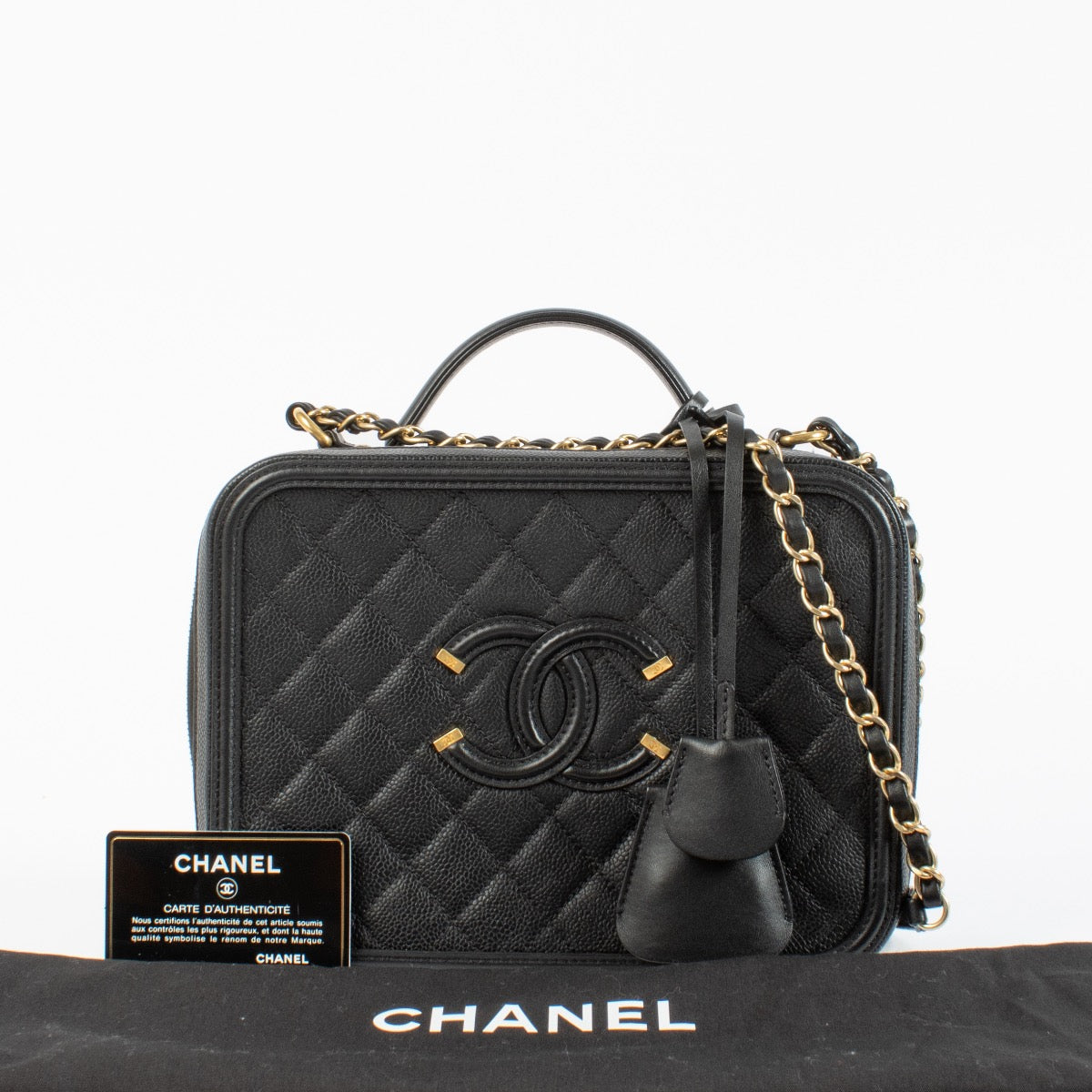 shop 100% authentic Chanel Black Caviar Large Vanity Filigree Bag on Labellov.com