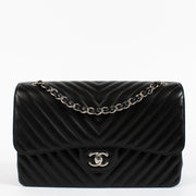 Chanel Jumbo Chevron Black Lambskin Double Flap Bag