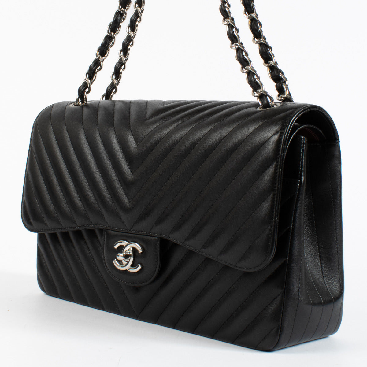 Chanel Jumbo Chevron Black Lambskin Double Flap Bag