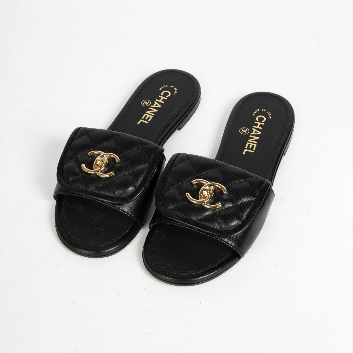 Shop 100% authentic Chanel Black Lambskin Quilted Turnlock Sandals Size 39 on Labellov.com