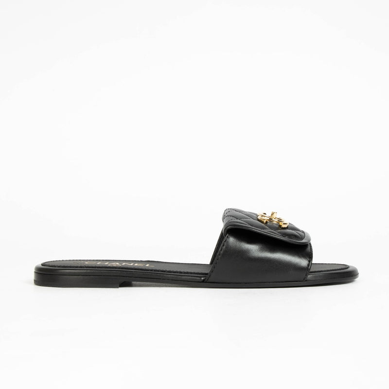 Shop 100% authentic Chanel Black Lambskin Quilted Turnlock Sandals Size 39 on Labellov.com