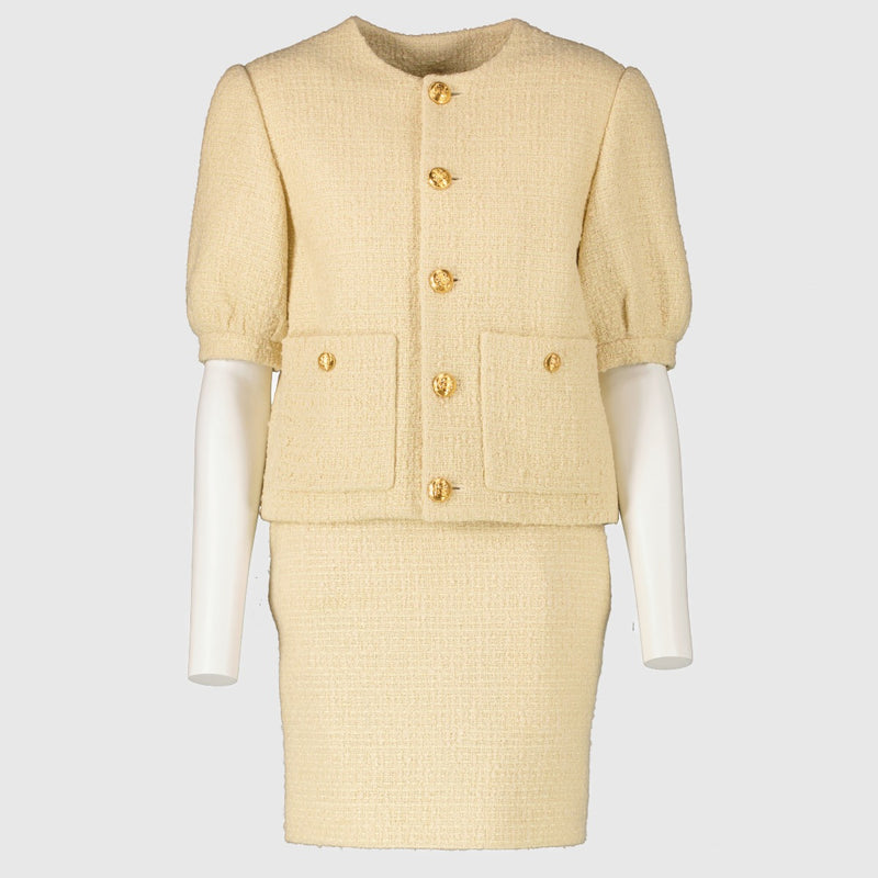 Authentic preloved Celine Yellow Tweed Skirt Suit - Size FR34 on Labellov.com