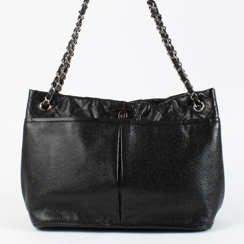 Chanel Black Glazed Caviar Natural Beauty Tote Bag