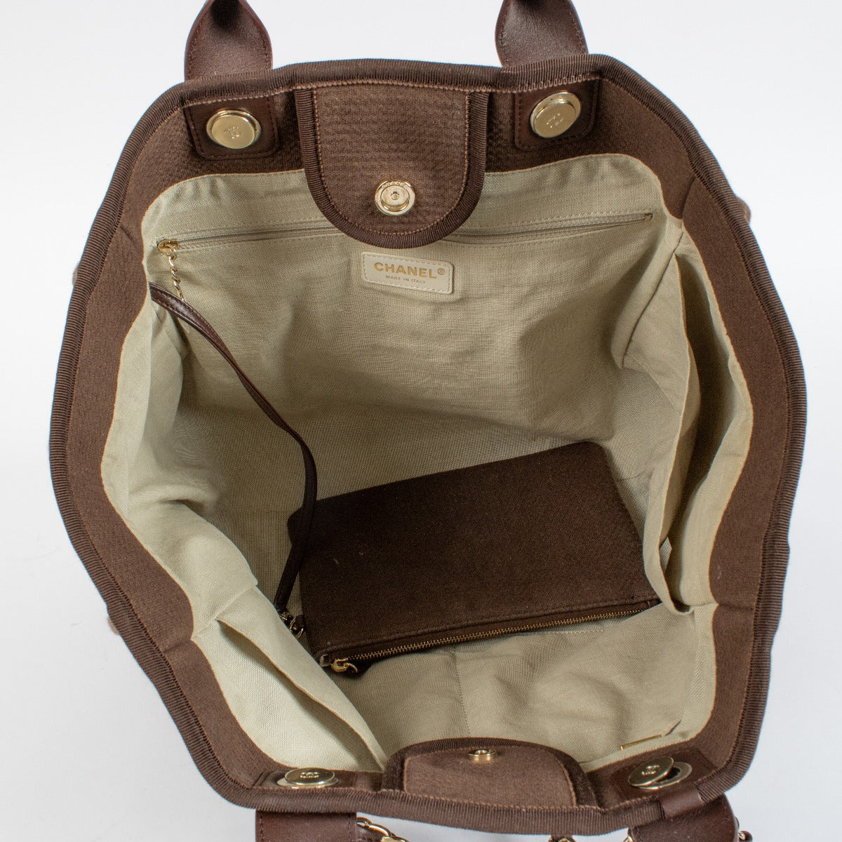 Authentic pre-loved Chanel Deauville Small Canvas Brown GHW on Labellov.com