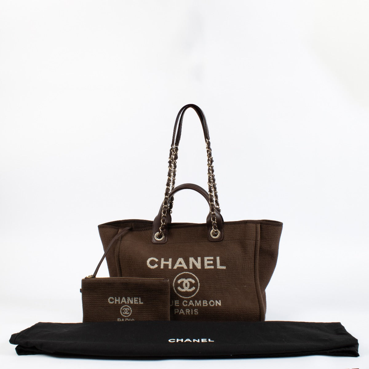 Authentic pre-loved Chanel Deauville Small Canvas Brown GHW on Labellov.com
