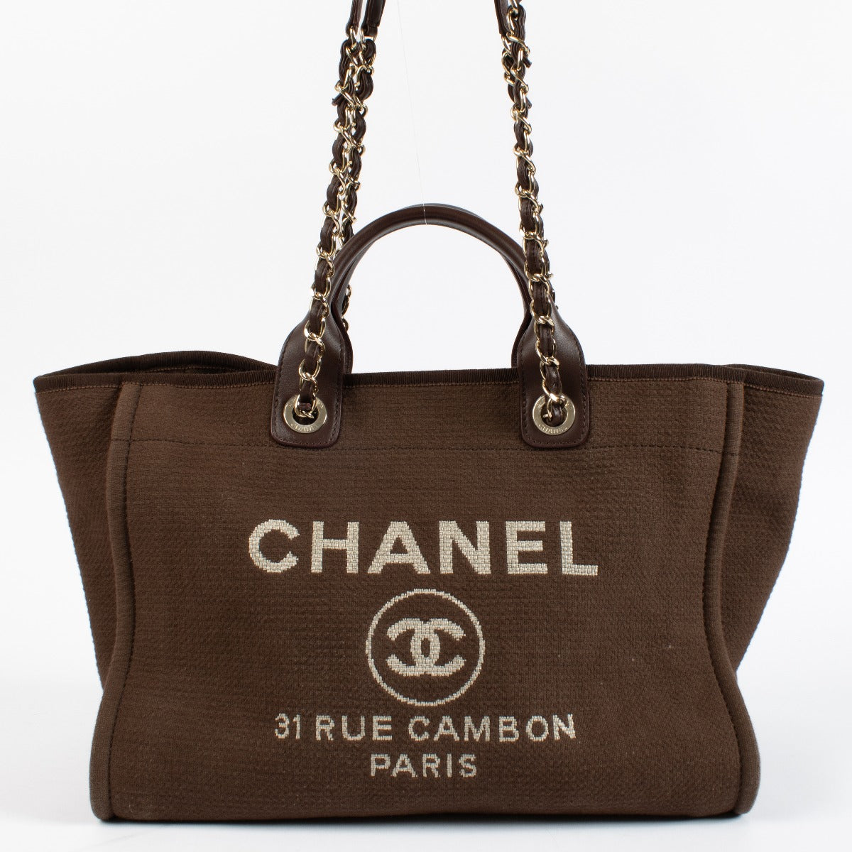 Authentic pre-loved Chanel Deauville Small Canvas Brown GHW on Labellov.com