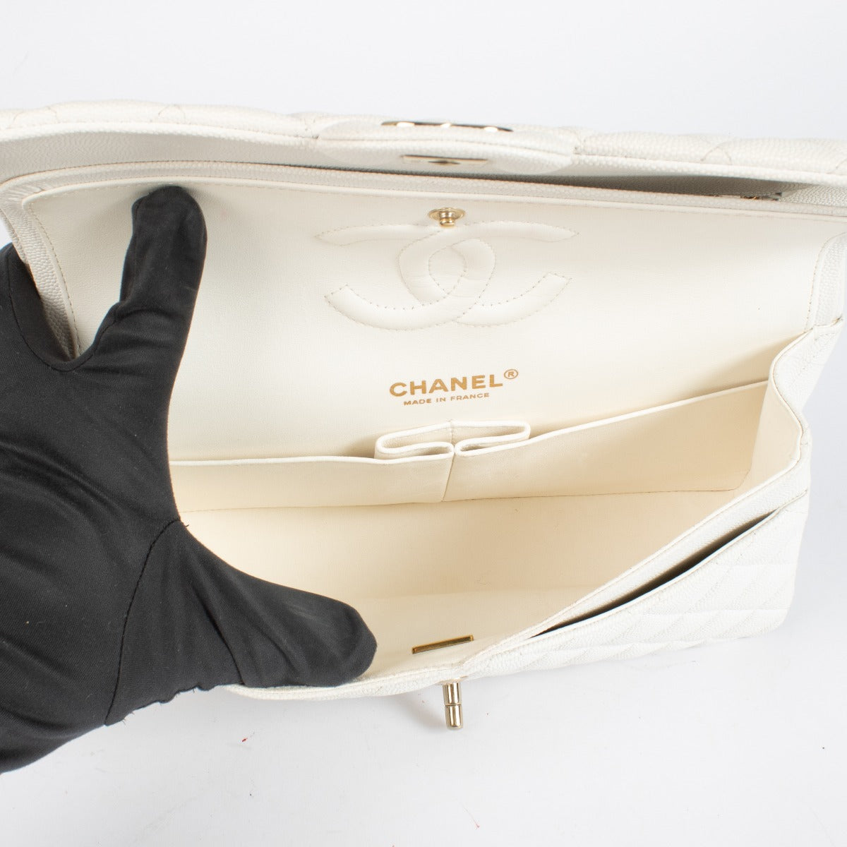 Chanel White Caviar Medium Classic 11.12 Handbag