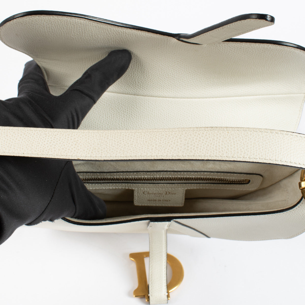 Christian Dior Witte Saddle Bag van generfd leer