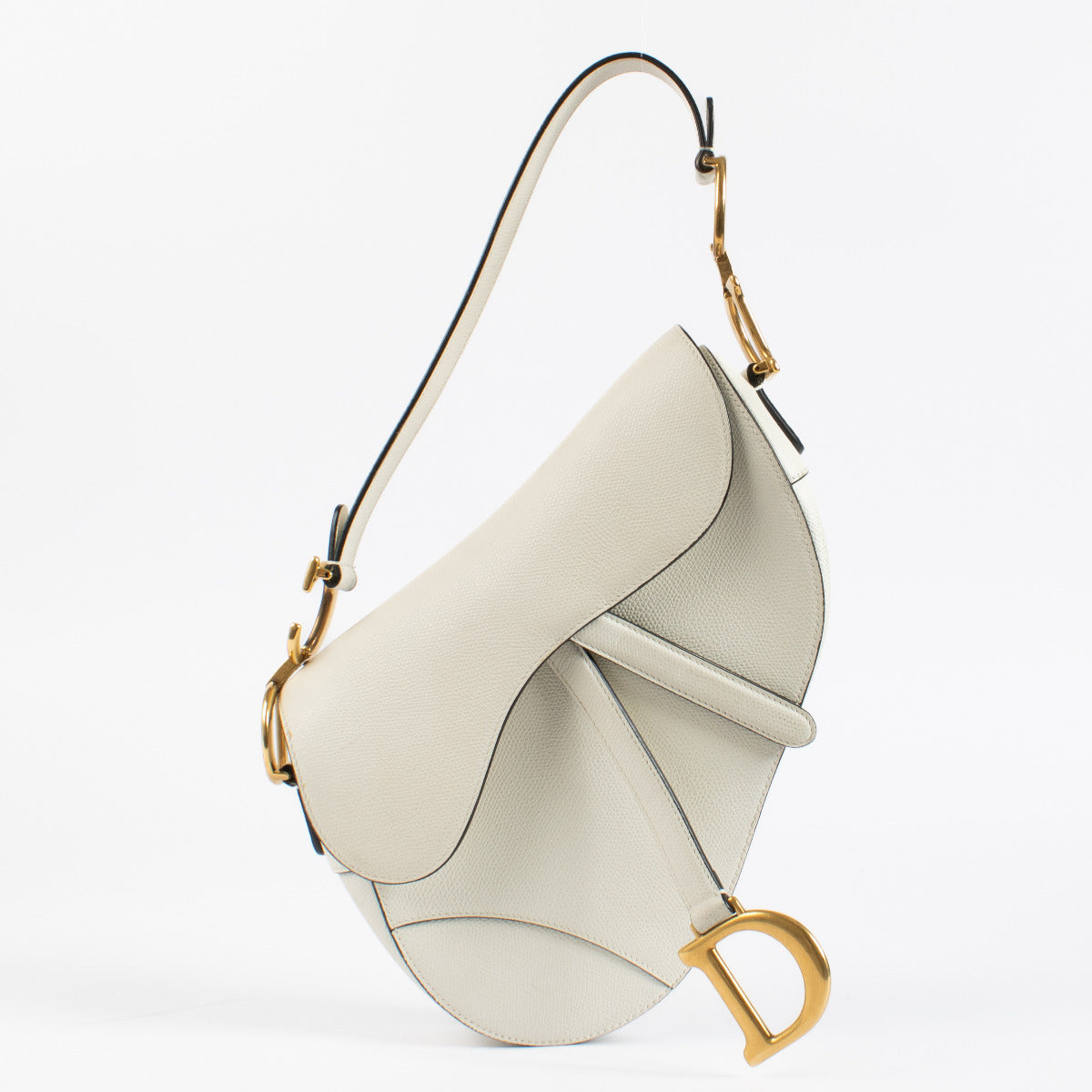 Christian Dior White Grained Leather Saddle Bag