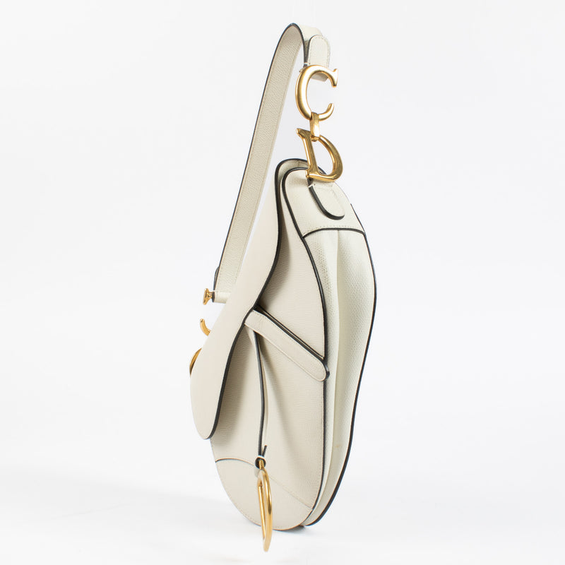 Christian Dior White Grained Leather Saddle Bag