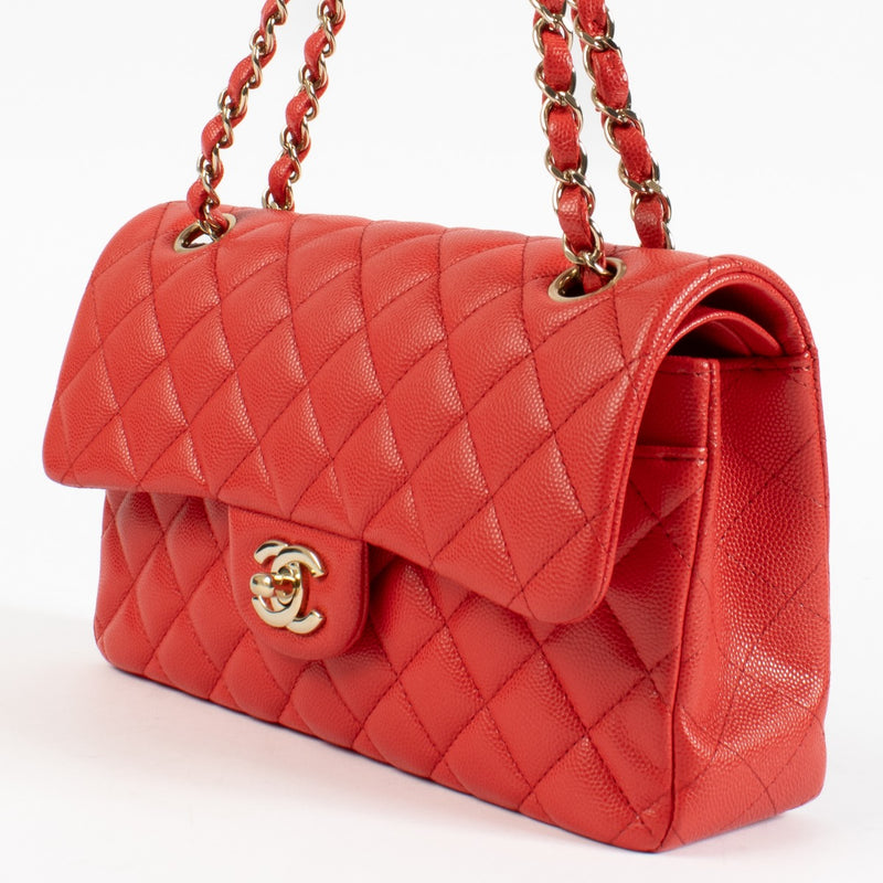 Chanel Red Caviar Small Classic Handbag
