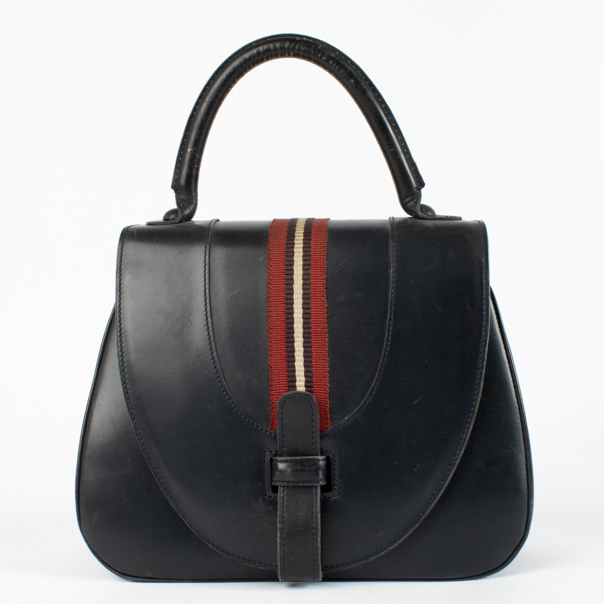 Authentic pre-loved Delvaux Blue Leather Vintage Striped Handbag on Labellov.com