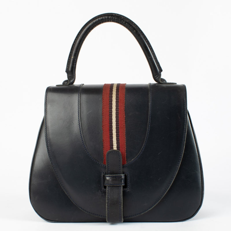 Authentic pre-loved Delvaux Blue Leather Vintage Striped Handbag on Labellov.com