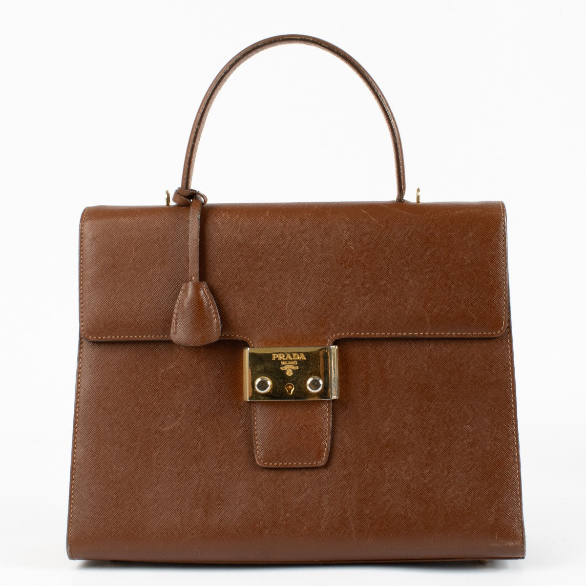 Authentic pre-loved Prada Brown Saffiano Handbag on Labellov.com