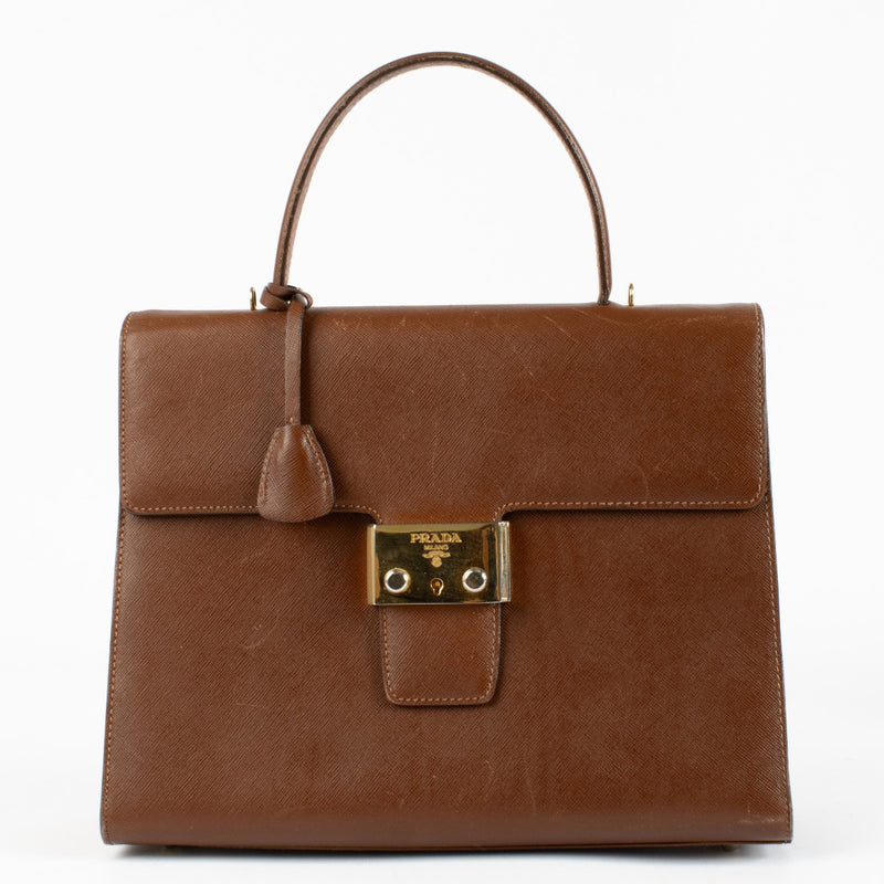 Authentic pre-loved Prada Brown Saffiano Handbag on Labellov.com