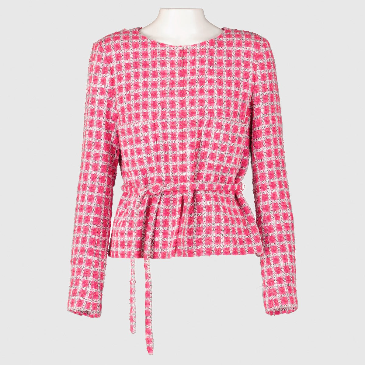 Chanel 14S Pink Tweed Belted Jacket - Size FR40