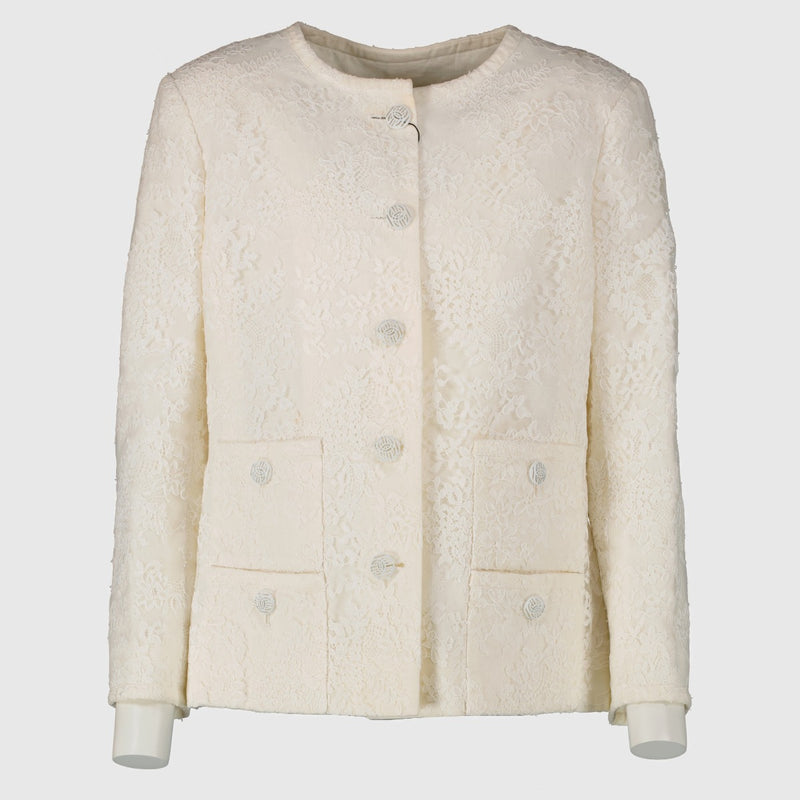 Chanel 21C Witte Kanten Jas - Maat FR38