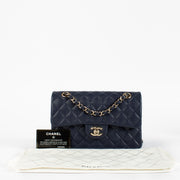 Authentic pre-loved Chanel Navy Blue Caviar Small Classic Flap Bag on Labellov.com
