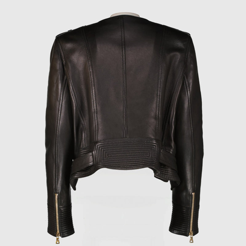 Authentic pre-loved Balmain Black Calfskin Leather Jacket GHW — Size FR44 on Labellov.com