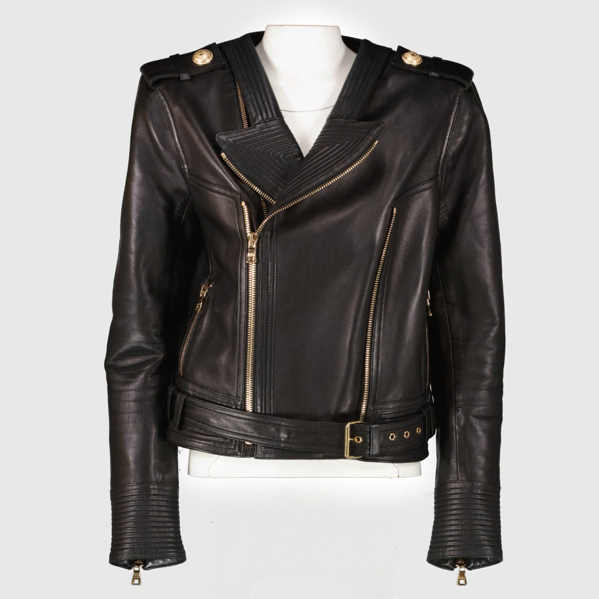 Authentic pre-loved Balmain Black Calfskin Leather Jacket GHW — Size FR44 on Labellov.com