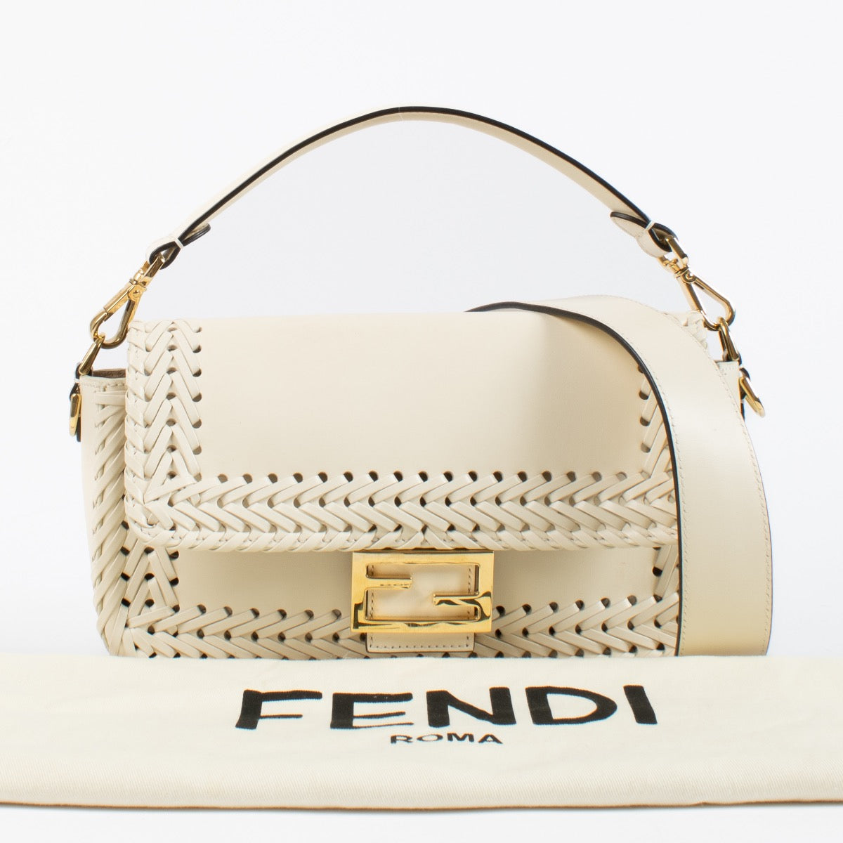 authentic preloved Fendi White Braided Leather Baguette Bag on Labellov.com