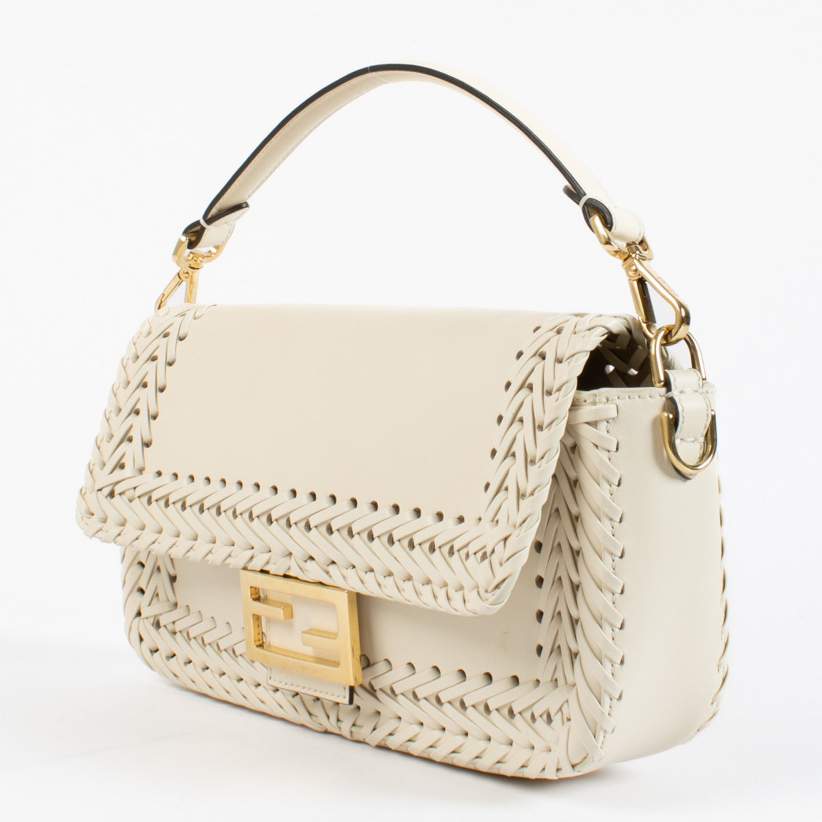 authentic preloved Fendi White Braided Leather Baguette Bag on Labellov.com