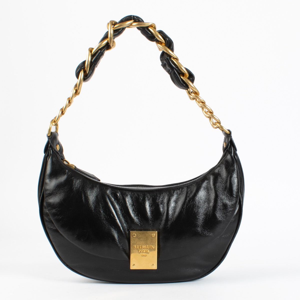 shop 100% authentic second hand Balmain Black Crinkled Lambskin 1945 Soft Hobo Bag on Labellov.com