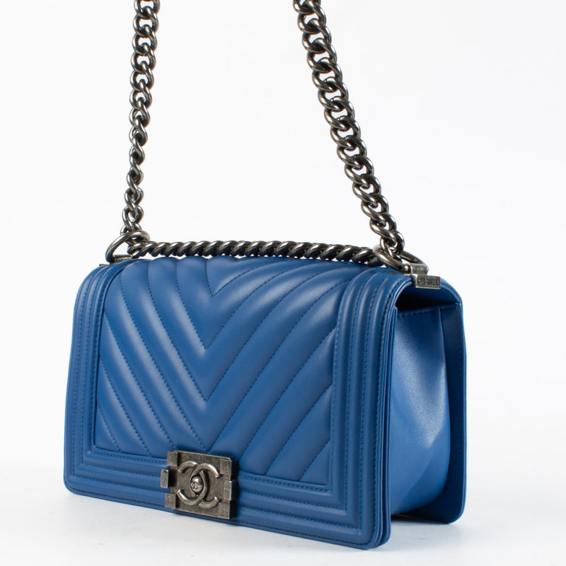 Chanel Blue Chevron Medium Boy Chanel Bag