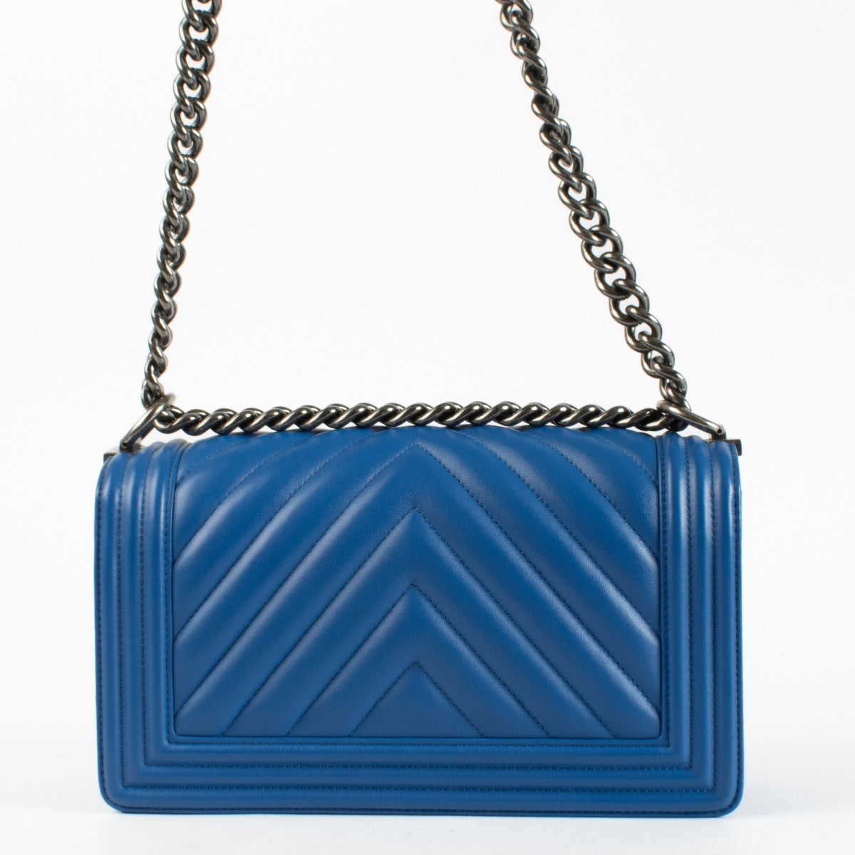 Chanel Blauwe Chevron Medium Boy Chanel Tas