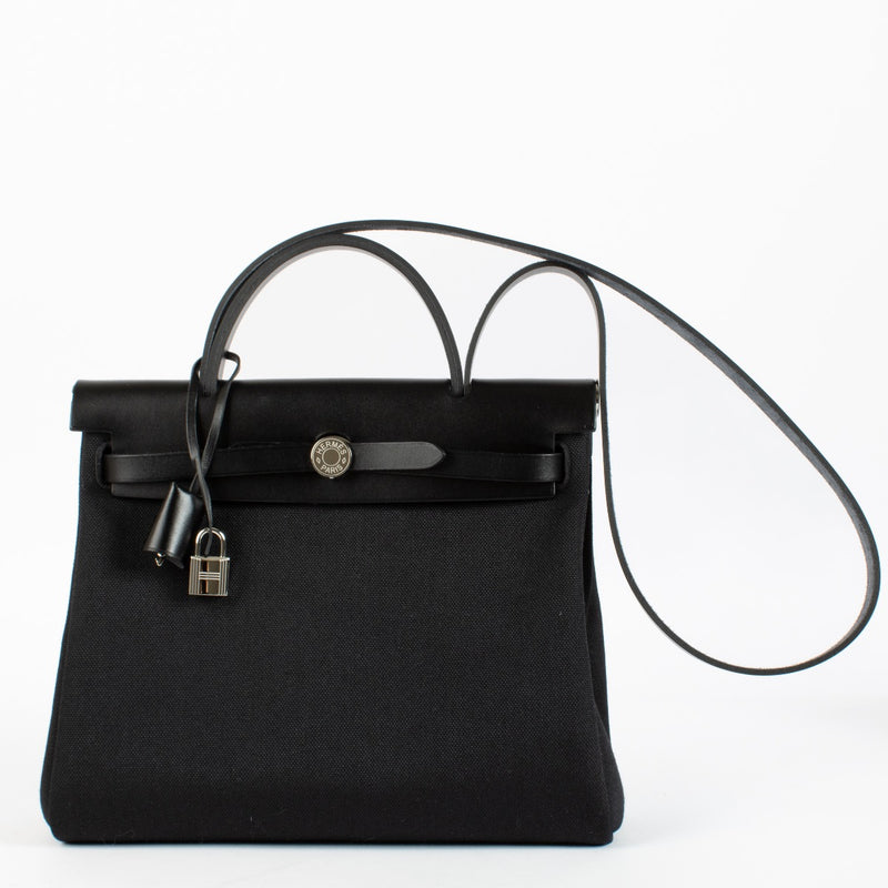 Hermès Herbag Zip 31 Black Canvas/Hunter PHW