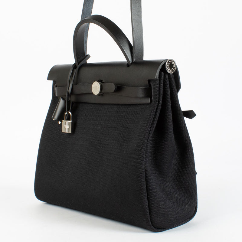 Hermès Herbag Zip 31 Black Canvas/Hunter PHW